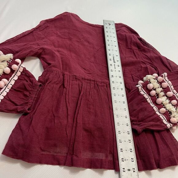 Anthropologie Vineet Bahl Pom Pom Burgundy Tunic Top Size Medium - Picture 11 of 11